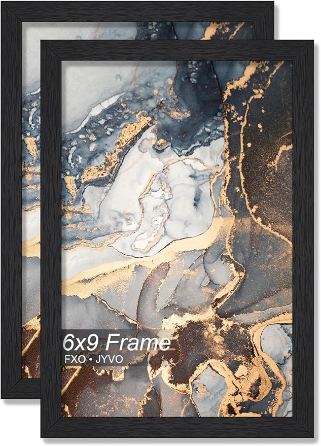 Engineered Wood 6x9 Picture Frame Set of 2, Black Frame for 6 x 9 Inch Picture Poster Photo, Light Weight 6 by 9 Frame with Wood-grain for Wall - 2 Pack/Black/6"x9"