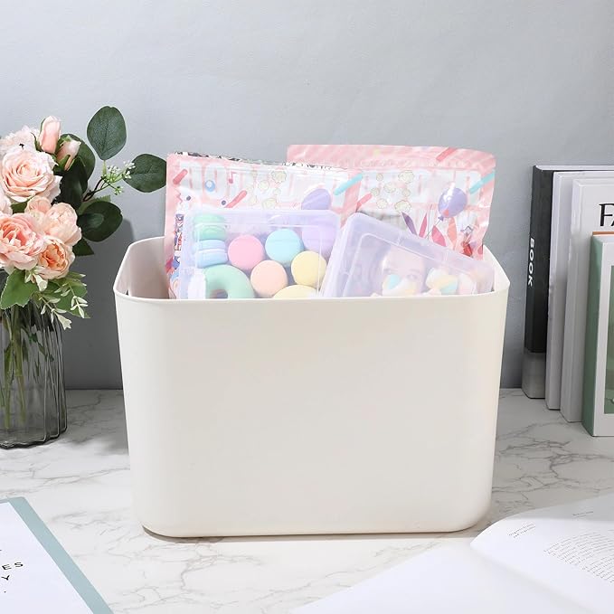 Zopeal Plastic Storage Bins 10 Pcs White Pantry Organizer Bins Small Baskets Storage Containers for Home Kitchen (14 x 10.5 x 9.5 Inch)