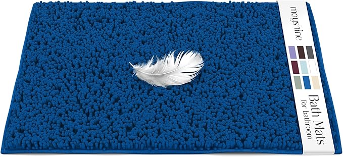 MAYSHINE Plush Shaggy Chenille Bath Mat | Extra Soft, Super Absorbent, Non-Slip Bathroom Rug | Fluffy Microfiber, Area Rug Sets for Bathroom Floor, Kitchen, Living Room | 39"x24" | Dark Blue