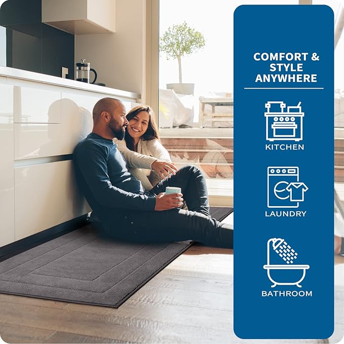 PURRUGS Machine Washable Kitchen Rug 24" x 35.5", Non-Slip/Skid Kitchen Runner Rugs & Floor Mats, Super Absorbent Soft Standing Mats for Kitchen, Sink & Laundry, Grey
