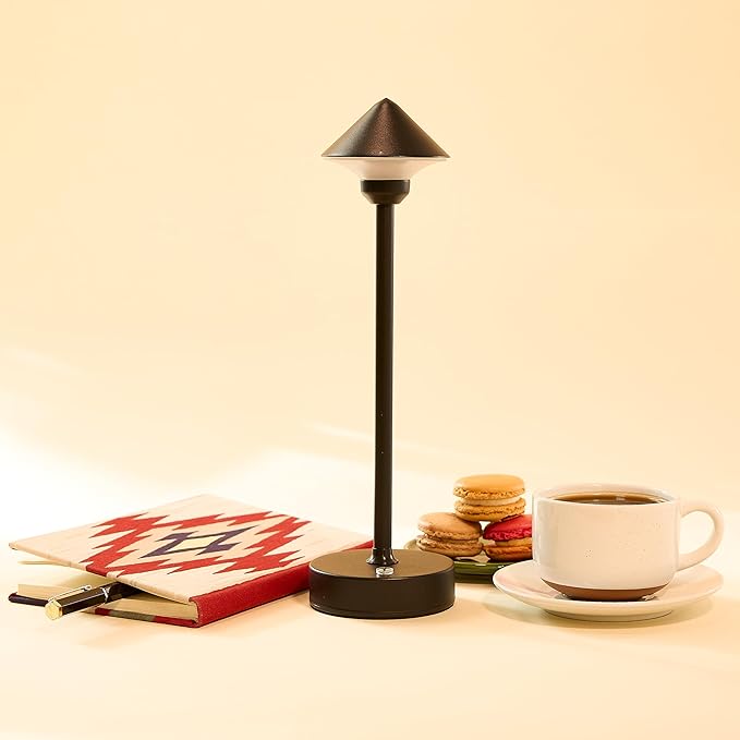 Camden Reed Table Lamp, Desk lamp, 3 Different Lighting Modes, Modern Minimal Design for Dinner/Coffee Table/Restaurant/Bedroom, Cone Black