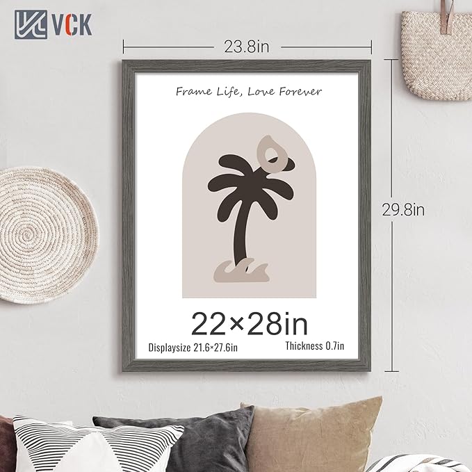 VCK 22x28 Frame Set of 5, Gray Solid Wood Poster Picture Frame, Exclusive Wood Grain, Wall Gallery Frame