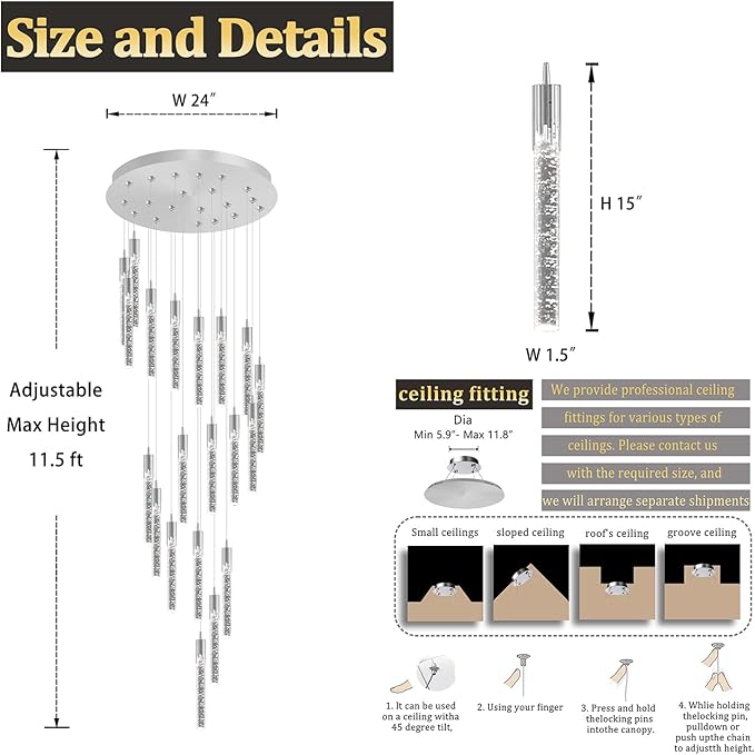 Flashing God High Ceiling Chandelier for Foyer Long Chandeliers for High Ceilings Hanging Light Fixtures for Staircase Entryway Living Room