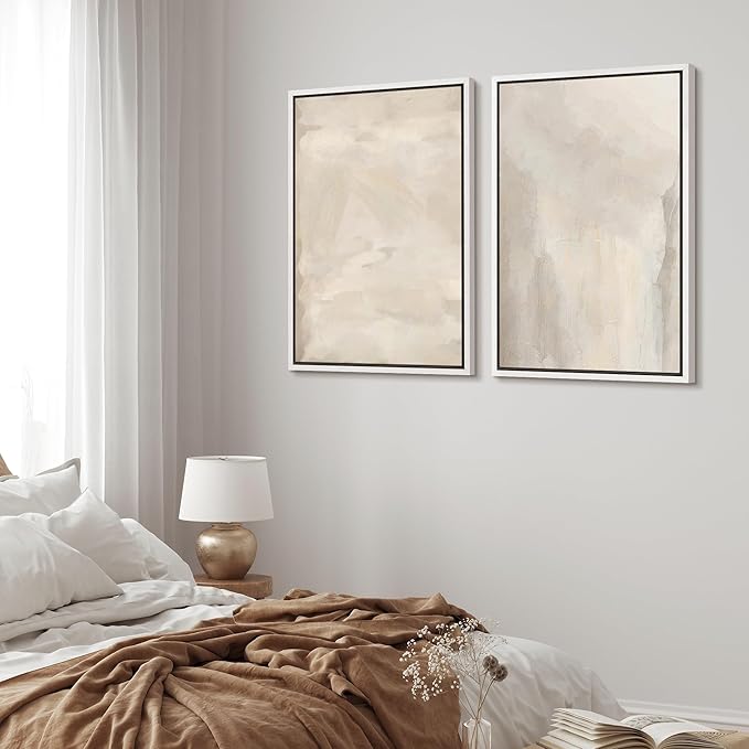 MUDECOR Framed Canvas Print Wall Art Abstract Neutral Tones Minimalist Earthy Color Palette Illustrations Modern Art Decorative Chic for Living Room, Bedroom, Office - 24"x36"x2 White