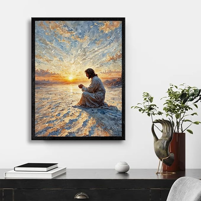 Christian Wall Art Print, Religious Scripture Biblical Decor, Faith-Based Inspirational Landscape with Cross, Digital Printed Canvas Poster for Church, Home Chapel, Prayer Room Decor