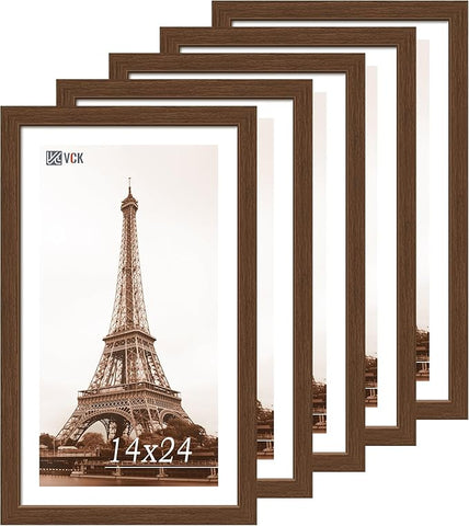 VCK 14x24 Frame Set of 5, Brown Wood Picture Frame, Exclusive Wood Grain, Wall Hanging