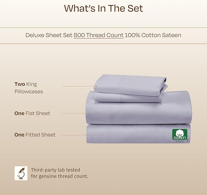 California Design Den Cal King Cotton Sheets - Luxury 800 Thread Count, 100% Cotton Sateen Bedding - Deep Pocket California King Sheet Set, Cooling & Softer Than Egyptian Cotton Sheets (Lavender)