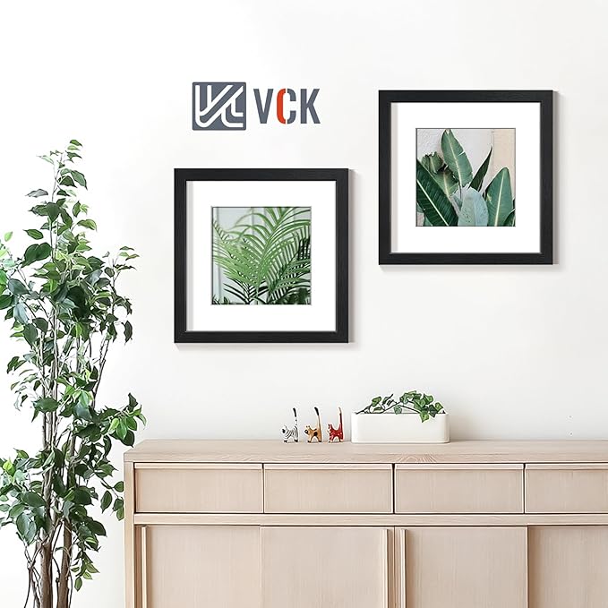 VCK 12x12 Picture Frame Black Set of 5, Textured Exclusive Square Wooden Photo Frames with HD glass | Matted to 8x8 or 12x12 without Mat | Wall Hanging