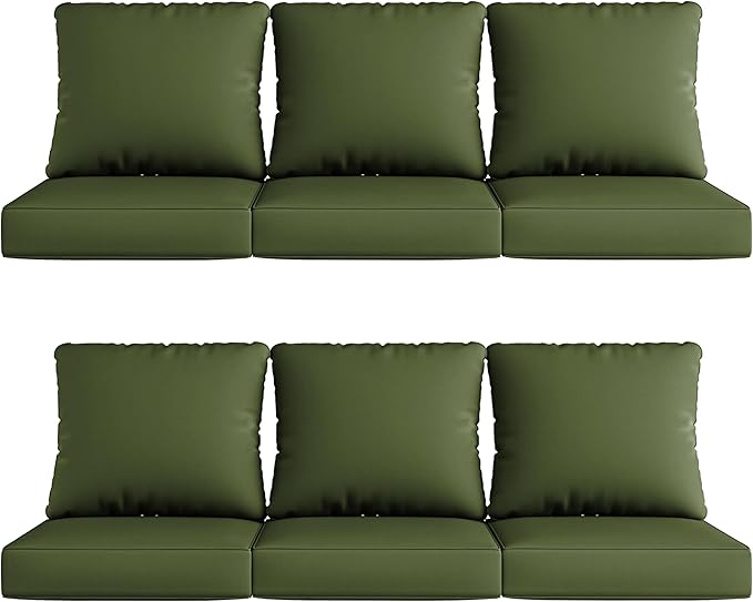 UIXE 24.5" Deep Seat Outdoor Cushion Set with Back Pillows, Patio Furniture Cushions, Sectional Sofa Bistro Chair Cushion - Green, Set of 6