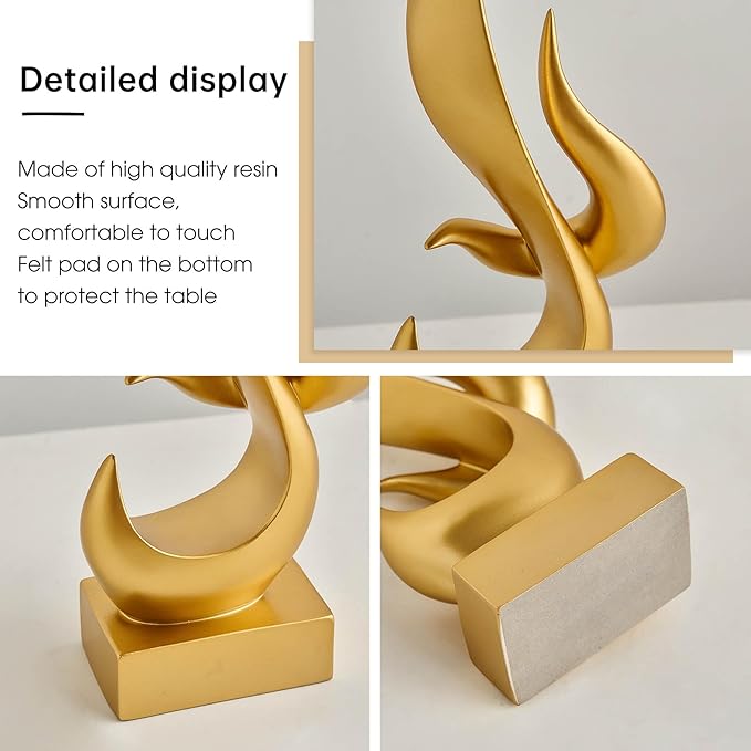 FJS Gold Decor Modern Flame Statue Decorations for Living Room, 15.3" H Resin Sculptures Home Décor Accents, Abstract Art Sculpture for Shelf Dining Room Office Coffee Table Centerpiece