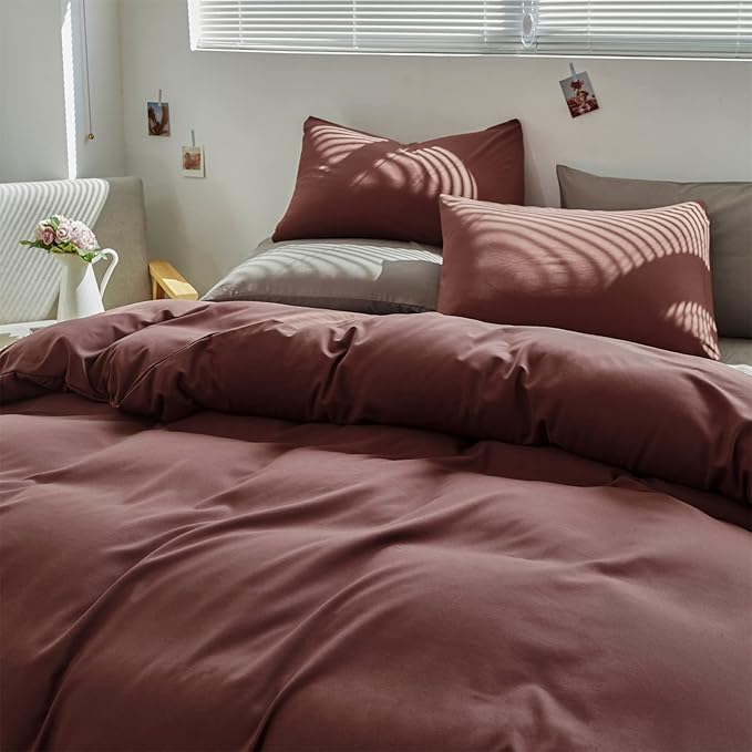 Pureant Brick Red Comforter Sets King Solid Dark Rust Bedding Comforters Modern Plain Purplish Cotton Bed Quilts Women Girls Blackish Warm Blankets Pure Dark Brown Red Durable Bedding Vintage