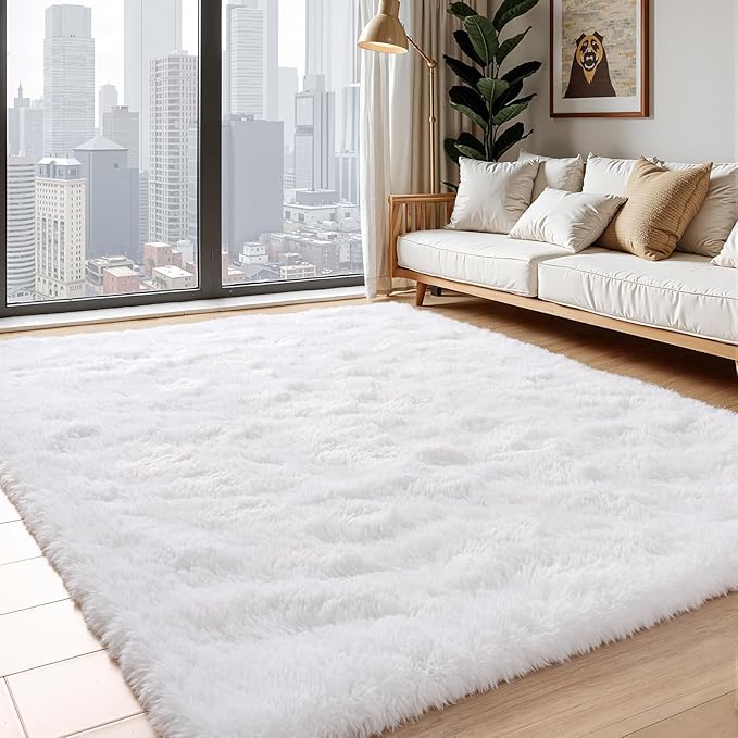 Small Bedside Rug, 3x5 Non Slip Fluffy Shaggy Entryway Throw Rugs for Bedroom Living Room, Indoor Floor Carpet for Kids Girls and Boys, Nursery Rooms Mat, Home Decor Aesthetic, White