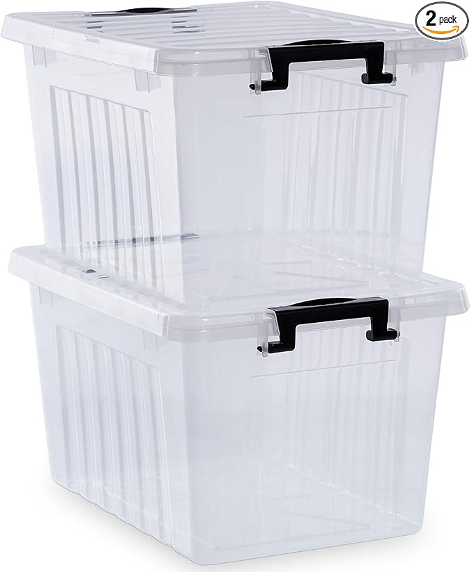 Citylife 22 QT Clear Plastic Storage Bins with Lids Stackable and Nestable Storage Boxes with Lids Large Plastic Storage Containers for Garage, Closet, Kitchen, 2 Packs