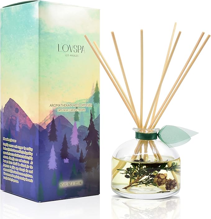 LOVSPA Reed Diffuser Set, Winter Forest Pine Scented Oil Diffuser with Sticks, Home Fragrance Accessories for Bathroom Shelf Decor, Aroma Diffusers for Home or Office Desk, USA Made
