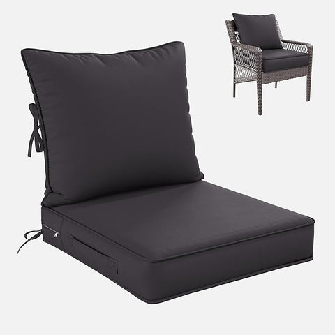 Premium Outdoor Seat Cushion Chair Cushions for Patio Furniture 22 L X 24 W X 4 H Waterproof & Fade Resistant Deep Seat and Backrest Cushion Set with Removable Covers for Chair, Sofa