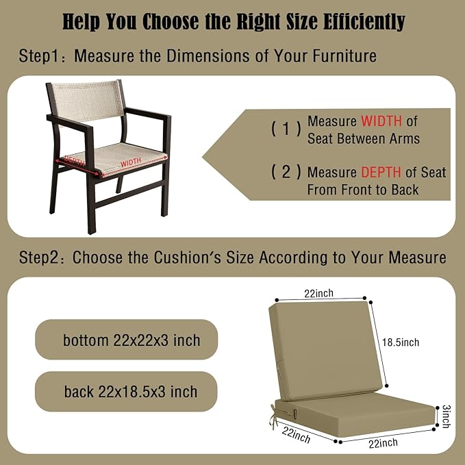 idee-home Outdoor Cushions for Patio Furniture, Outdoor Seat Cushion, Waterproof Couch Hampton Bay Deep Seat Replacement Chair Cushions for Garden Lawn Backyard Deck, 22 x 22