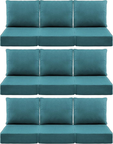 Luxury 6" Outdoor Cushions for Patio Furniture, 24x24x6 Thick Seat Cushion Set of 9, Fade Resistant Couch Chair Replacement Cushions High Density Deep Wicker Chair Cushion w/Removable Cover, Green