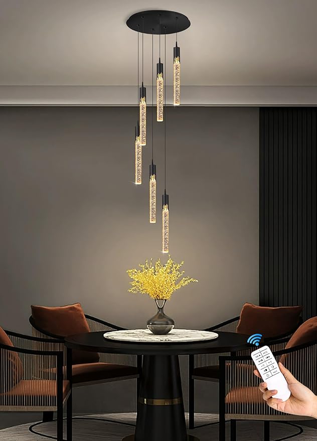 Flashing God 6-Lights Black Staircase Chandeliers Crystal Bubble Raindrop Chandelier 70'' High Ceiling Foyer Entrance Chandeliers Creative Loft Ceiling Light Dimmable 2700K 4500K 6000K