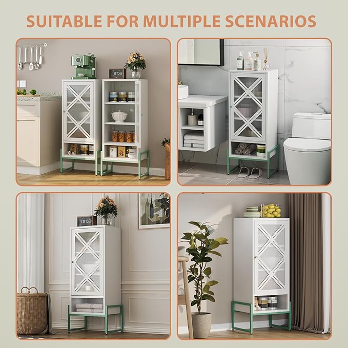 LEYNOT Small Bathroom Storage Cabinet 42.51“H Metal Bathroom Floor Cabinet with 2 Adjustable Shelves for Pantry，Kitchen, Home Office, Living Room, Dinning Room