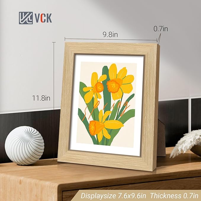VCK 8x10 Picture Frame Set of 4 - Oak, Gallery-Quality Wood Poster Frames, 1.1-Inch Wide Border, Polished Plexiglass, Vertical or Horizontal Wall & Tabletop Display for Photo/Art/Prints, Natural Oak