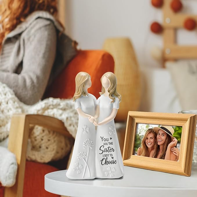 INLOMEM Friendship Gifts for Best Friends Women - Resin Sister Figurines Best Friend Sister Birthday Gift Ideas Unique Gifts for Sisters from Sister - Hand-Painted Figure (White)