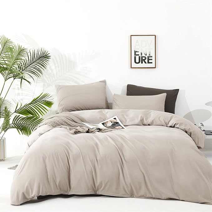Luxlovery Beige Khaki Comforter Cal King Cream Bedding Set California King Oatmeal Solid Beige Coffee Blanket Quilts Soft Breathable Cream Taupe Comforter Set