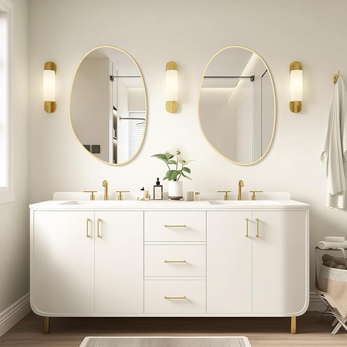 WallBeyond 19" H x 28" W Asymmetrical Decor Irregular Accent Wall Mirror for Entryway, Hallway, etc || Shape: Abstract & Unique Cobblestone, Vertical, Gold