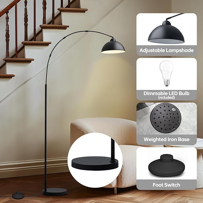 Floor Lamp with 3 Light Modes Adjustable– Modern Arc Standing Tall Lamp Dimmable Brightness, Perfect for Living Room, Bedroom, and Office