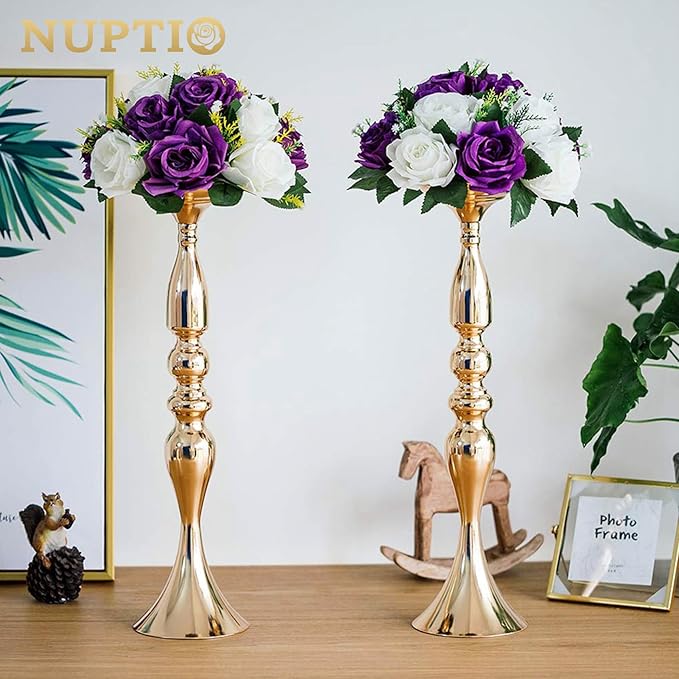 Pcs of 10 Fake Flower Ball Arrangement Bouquet,15 Heads Plastic Roses with Base, Suitable for Our Store's Wedding Centerpiece Flower Rack for Parties Valentine's Day Home Décor (Purple & White)