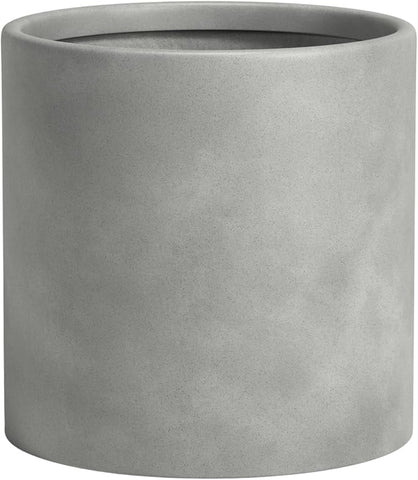 DTY Signature Mount Powell Fiberstone Planter - 16 Inch Extra Large Gray Cylindrical Mid-Century Modern Home Decor Indoor & Outdoor Plant Pot - Durable Planters for Indoor Plants, Outdoor Spaces