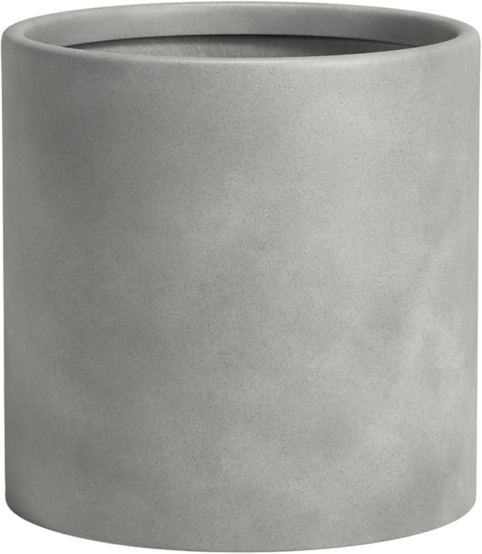DTY Signature Mount Powell Fiberstone Planter - 12 Inch Medium Gray Cylindrical Mid-Century Modern Home Decor Indoor & Outdoor Plant Pot - Durable Planters for Indoor Plants, Outdoor Spaces