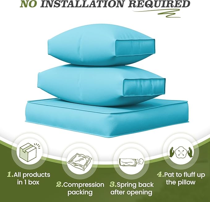 Outdoor Furniture Replacement Cushions, 14 Pcs Water-Resistant Replacement Sofa Cushion for Patio Garden Porch (Liner&Cover,Only Cushions No Sofa) (Lake Blue)