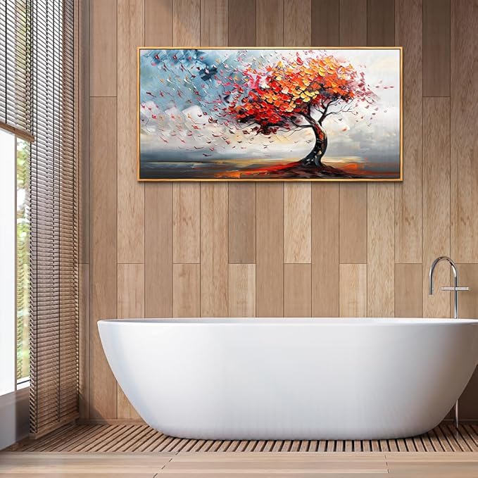 hyidecorart Wood Framed Prints Textured Pictures Abstract Wall Decor For Living Room Canvas Wall Art For Office Bedroom Decor Tree Panoramic Landscape Wall Paintings Artwork Modern Hotel Decoration