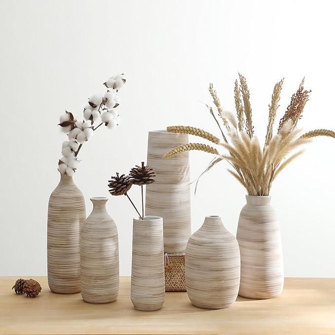 ALMA White Ceramic Vase 11 inch Tall, Narrow Boho Vases for Eucalyptus Leaf Branch|Small Pampas Grass Vase for Minimalist Home Decor, Coastal, Modern Bohemian Style Decor
