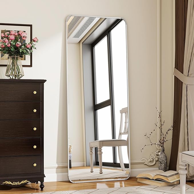 BEAUTYPEAK Silver Full Length Mirror, 56"x21" Rounded Corner Floor Mirror Standing Hanging or Leaning Against Wall, Suitable for Bedroom or Dressing Room