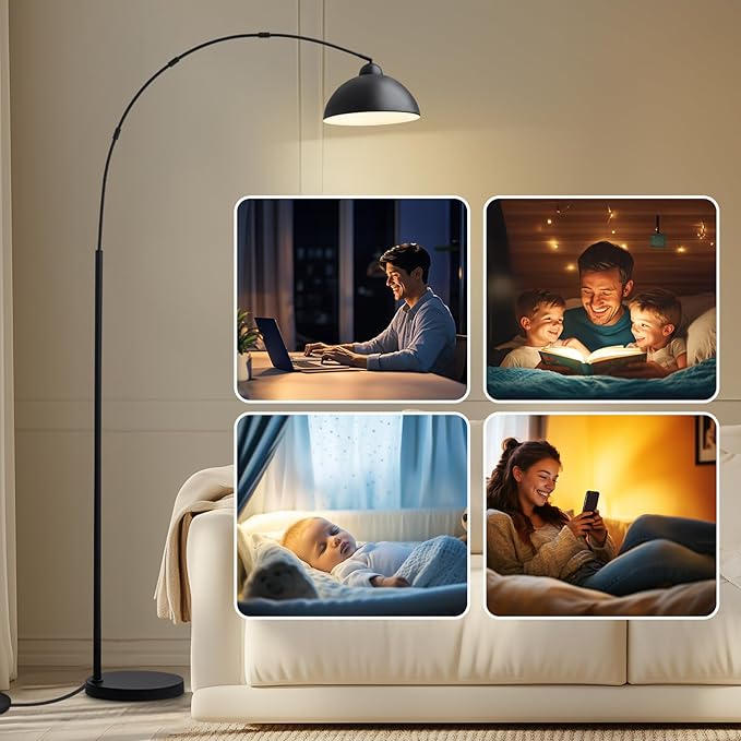 Floor Lamp with 3 Light Modes Adjustable– Modern Arc Standing Tall Lamp Dimmable Brightness, Perfect for Living Room, Bedroom, and Office