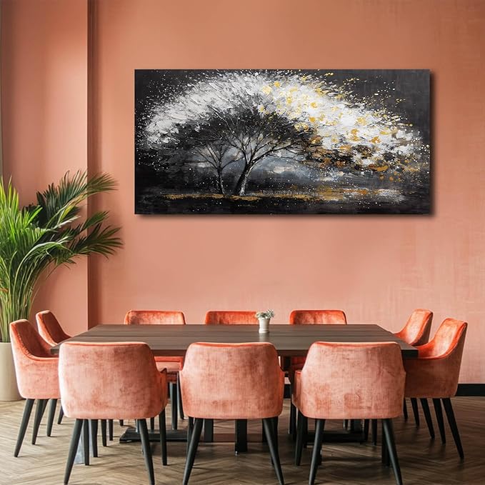 NBAODAN Plants Canvas Wall Art Grey Pictures Wall Decor for Dining Room Large Tree Art Botanical Wall Decorations for Living Room 29"x 58" Neutral Prints