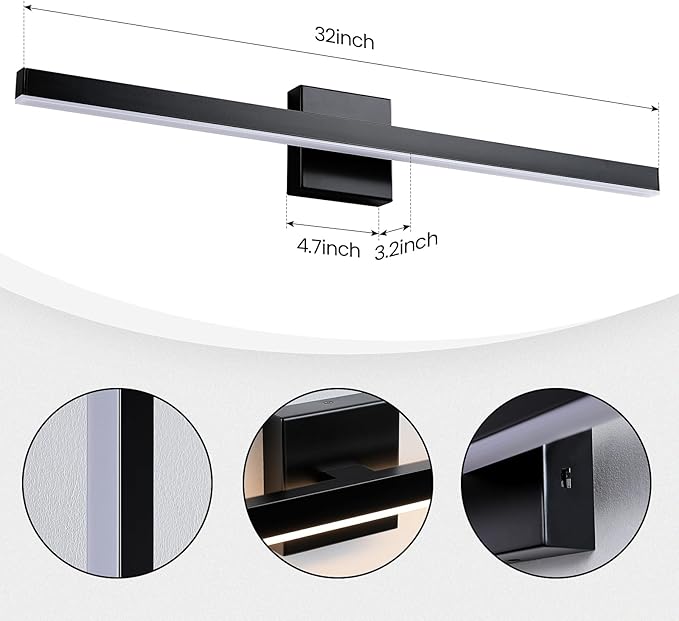 KAISITE Modern Bathroom Vanity Light - Black LED Bar Vanity Light Fixture Over Mirror, 32 Inch, Dimmable, 5CCT