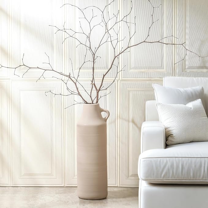 Mitt&Ditt Tall Floor Vase with Handles, 22.8 inch Large Flower Vase, Boho Decorative Pampas Grass Vases, Modern Ceramic Vase for Home Decor, Living Room, Table (Khaki)