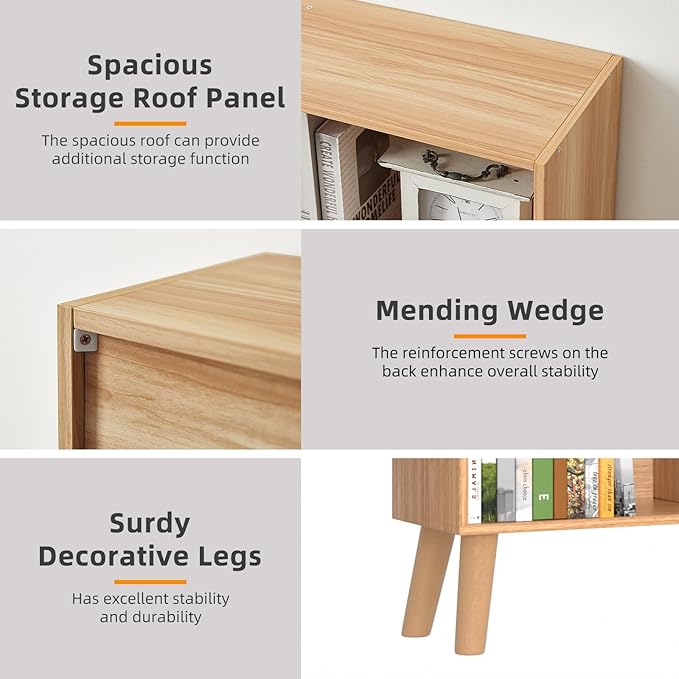 LEYAOYAO 7 Cube Bookshelf, 3 Tier Modern Bookcase with Legs, Mid-Century Modern Wood Book Shelves Storage, Boho Natural Book Case, Freestanding Organizer Display Shelf for Bedroom,Living Room,Office