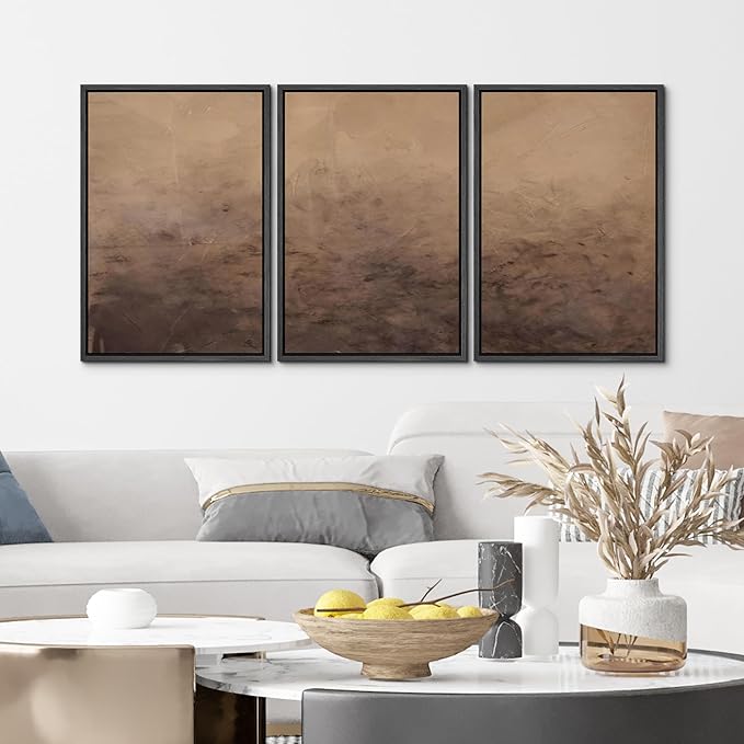 MUDECOR Framed Canvas Print Wall Art Minimalist Earthy Neutral Brown Abstract Illustrations Realism Decorative for Living Room, Bedroom, Office - 24"x36"x3 Black