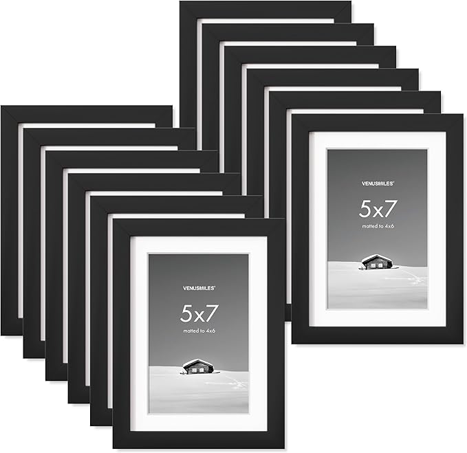 5x7 inch Picture Frame, 5x7 Photo Frames with 4x6 Removable Mat - High Definition Plexiglass - Vertical and Horizontal Display - Wall Hanging Frame - Black, 12 Pack