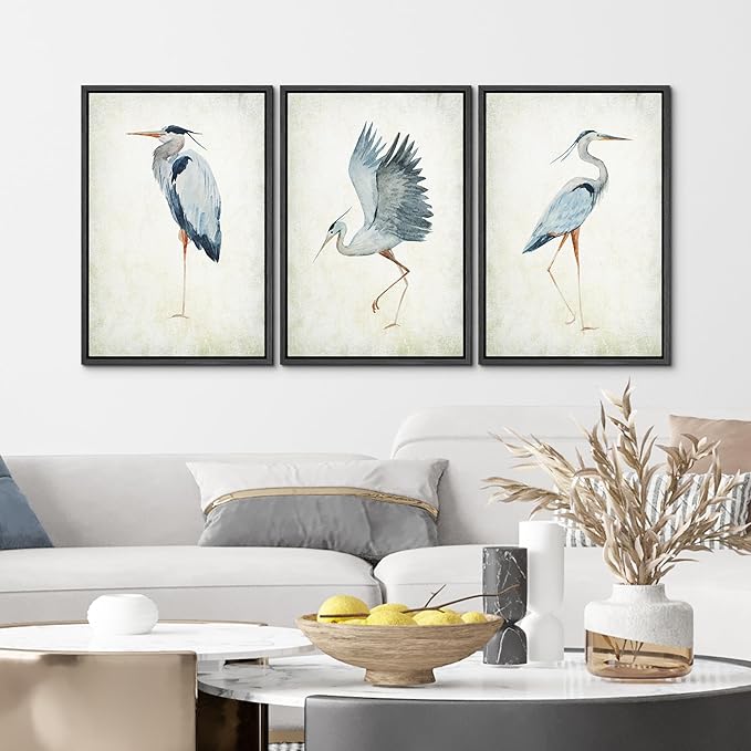MUDECOR Framed Canvas Print Wall Art Heron Bird Wild Animal Prints Minimalist Modern Art Boho Relax Cozy Decor for Bedroom - 16"x24"x3 Black