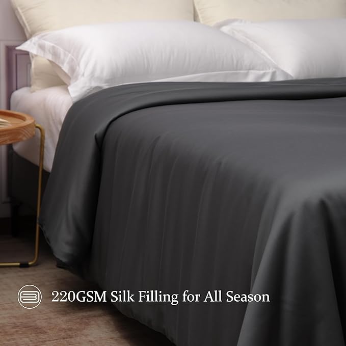 CUDDLE DREAMS Silk Filled Comforter for All Season, Detachable Tencel Duvet Cover for Easy Care, Naturally Breathable (Steel Gray, Twin)