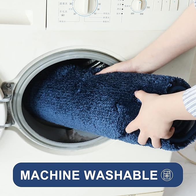 COSY HOMEER Bath Rugs for Bathroom Extra Thick- Anti-Slip Bath Mats Soft Plush Yarn Shaggy 100% Strong Mirco Polyeste Mat Living Room Bedroom Mat Floor Water Absorbent(Navy,24x36 - Inches)