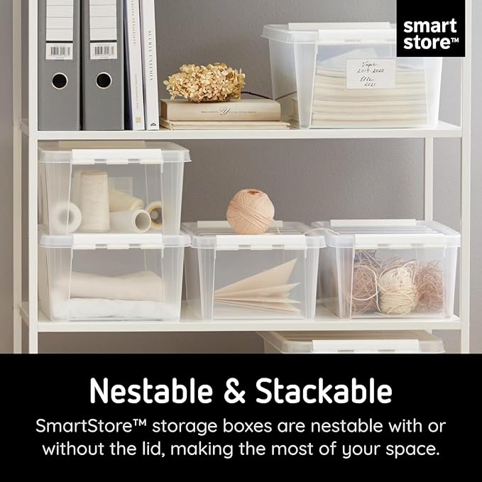 Classic 10 Clear Plastic Storage Boxes, 8L/8.5QT BPA-Free Stackable and Nestable Container with Secure Lid, Swedish Made Plastic Bins for Organization, L13.39 x W9.84 x H6.3-10 Pack
