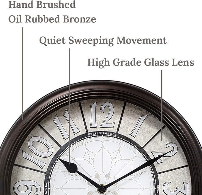 Presentime & Co. 12.6" Illuminated Farmhouse Wall Clock, Silent Battery Operated Night Light Wall Clock with Smart LED Sensor for Living Room, Bathroom, Kitchen, Home Office, Oil Rubbed Bronze Finish