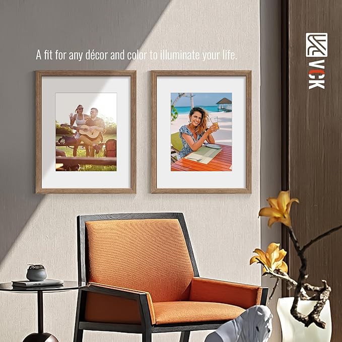 VCK 16x20 Picture Frame 5 Pack - Walnut, High-End Wood Poster Frames with Tempered Glass, Display 11x14 Photo with Mat or 16x20 without Mat, Art Gallery-Quality, Wall Hanging, Walnut