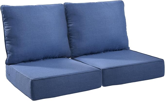 Patio Cushions for Outdoor Furniture - 24×24 Inches High Back and Deep Seating Outdoor Cushion for Patio Chairs Sofa Couch Loveseat Water Resistant(Blue/2 Set/No Button)