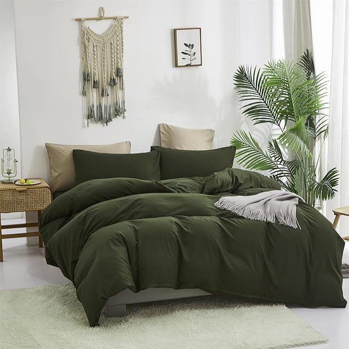 Luxlovery Dark Green Comforter Set Queen Olive Green Bedding Comforter Men Army Bedding Set Soft Breathable Blanket Quilts Minimalist Bedding for Queen Bed